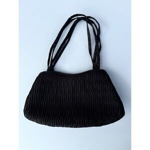 Vintage 1970/80s Whiting & Davis Millie Evening Handbag Purse Black Ruched 8 in.
